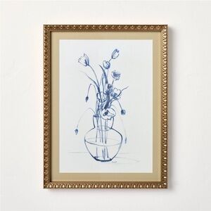 Hearth & Hand Magnolia 12"x16" Blue Floral Art Sketch Framed Wall Art